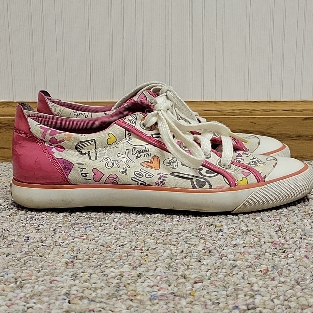 Coach Poppy Barrett Pink and Cream Women's Sneakers, Leather Trim. Sz 7 - Picture 2 of 9